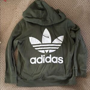 Adidas Olive Hoodie with White Trefoil